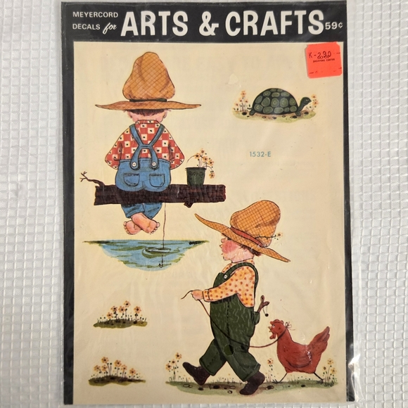 Vtg Meyercord Country Decals Appliques Boy Fishing Turtle Hen - Picture 1 of 5